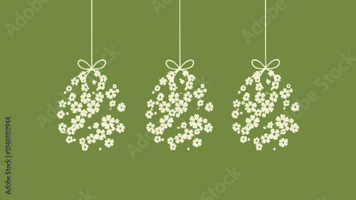 White flower in egg shape with green background