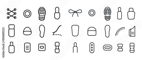 Collection of various minimalist shoe and footprint icons in bla