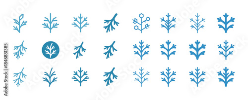 Collection of blue coral silhouette icons in various designs on