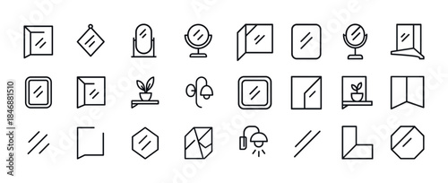 Collection of geometric mirror icons with decorative elements