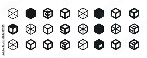 Geometric shapes collection: hexagons, cubes, and octagons in bl
