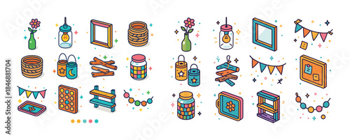 Colorful festive home decorations with flowers and lanterns