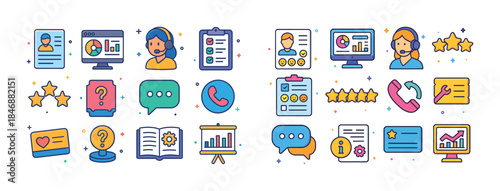 Customer service icons: communication, feedback, support tools,