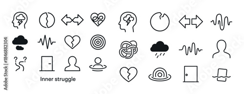 Icons depicting mental health concepts and emotional challenges