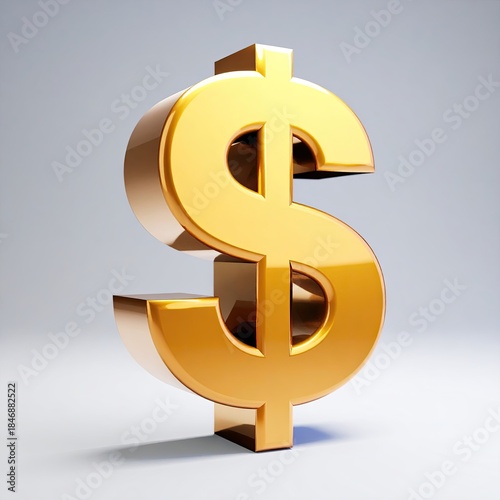Shiny gold 3D render of a dollar sign with soft lighting
