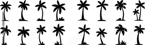 Palm tree silhouettes set black tropical coconut trees minimalist nature icons summer beach landscape design isolated