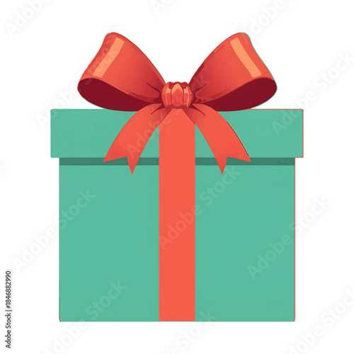 Festive Teal Gift Box with Red Ribbon and Bow