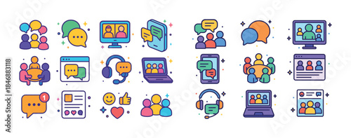 Colorful icon set of communication tools and technology concepts