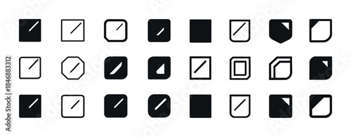 Diverse rounded and angled icon set featuring square and shield