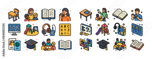 Education and accessibility icons depicting learning and inclusi