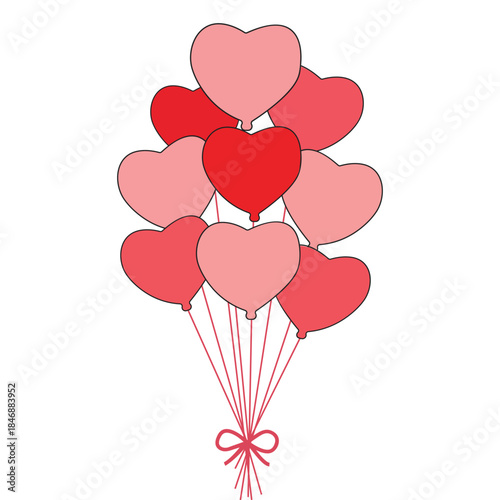 Bundle of heart-shaped balloons Vector illustration. 
