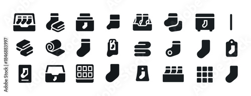 Set of various sock icons in minimalist black style