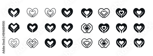 Collection of heart icons with various designs and styles