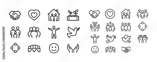 Community and unity icons set: people, nature, togetherness symb