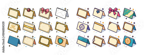 Elegant table name cards with decorative elements and unique des