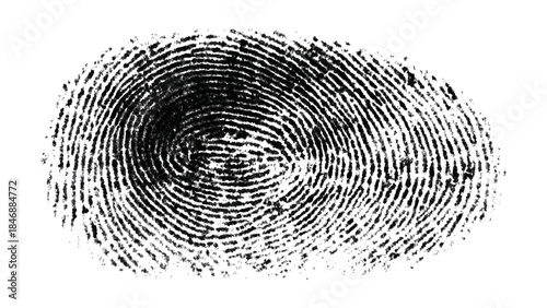 Abstract fingerprint grunge ink paint marks isolated white background and black print texture.