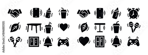 Vibrating icon set: technology, drinks, nature, games, symbols