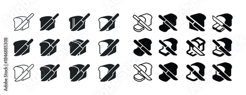 Geometric butter spreading icons on toast in monochrome grid pat