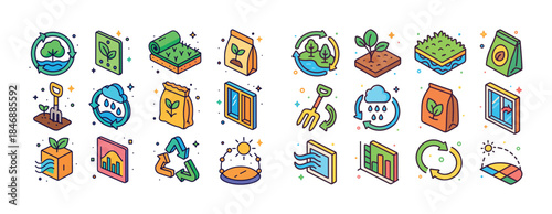Colorful eco-friendly icons set: sustainability, recycling, natu