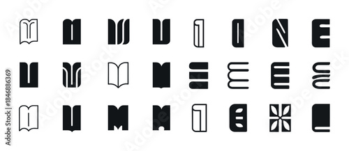 Abstract book icons collection in minimalist black and white des