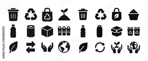 Eco-friendly icons: recycling, sustainability, gardening, conser