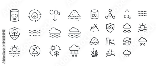 Environmental icon set depicting climate change and sustainabili