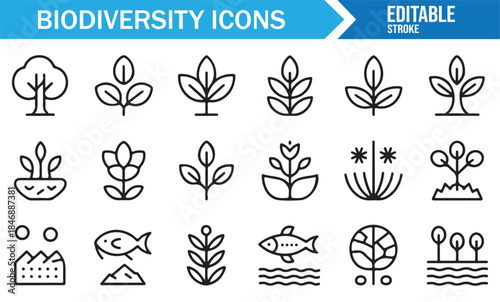 Outline style nature and environmental protection icons
