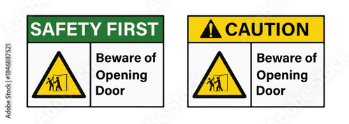 Safety First and Caution  Beware Of Opening Door Symbol Sign, Vector Illustration, Isolate On White Background