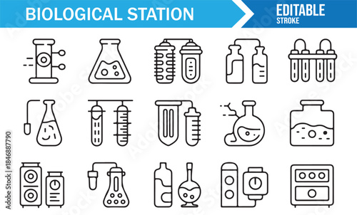 Biotechnology and scientific experiment outline icons set