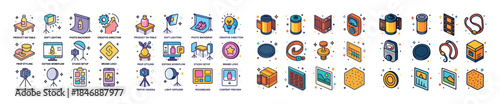 Colorful icon set featuring various technology and media devices