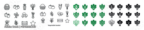 Variety of vegetable icons: outlined and filled designs