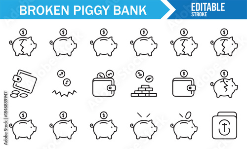 Piggy bank finance icons in editable vector format