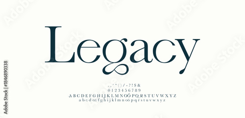 Legacy premium luxury elegant alphabet letters and numbers. Elegant wedding typography classic serif font decorative vintage retro. Creative vector illustration