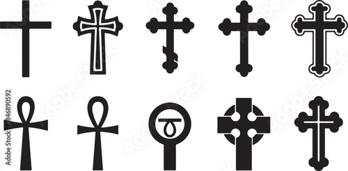 Ten religious symbols vector icons set