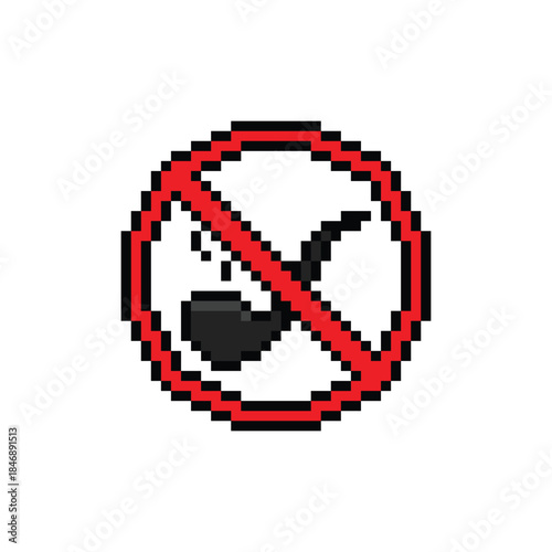 pixel no smoke pipe 8 bit icon. forbidden smokking pipe   sign pixel art ban icon