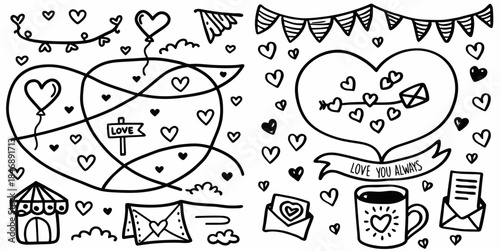 Romantic doodle illustrations for Valentine's Day