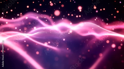 Abstract Pink Energy Waves Flowing with Glittering Particles.