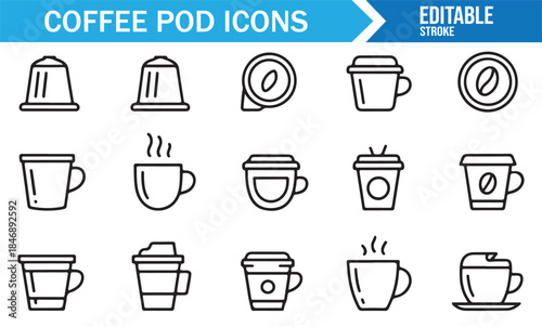 Vector coffee pod and cup icons for UI apps and cafe menus