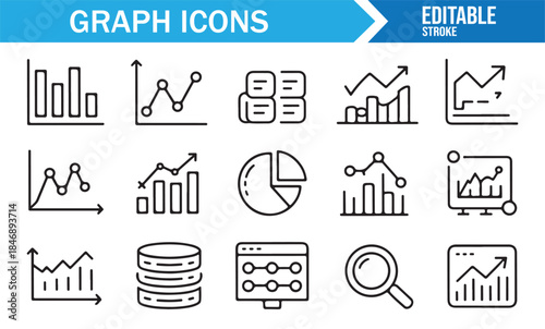 Minimal analytics and statistics symbols for reports and presentations