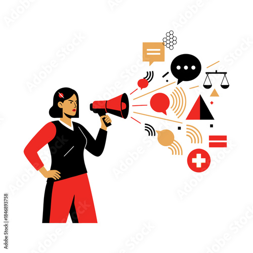 Woman with Megaphone Spreading Social Justice and Equality Message