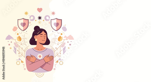 Woman Hugging Herself for Self Love and Mental Health Protection