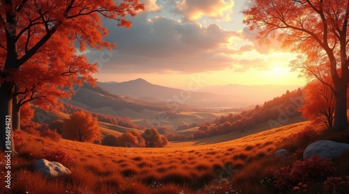 Wallpaper Mural Autumn sunset over rolling hills Torontodigital.ca