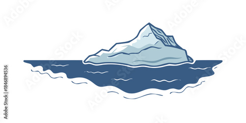 Stylized illustration of an iceberg floating in the dark blue ocean water against a black background