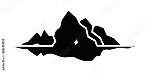 Minimalist black silhouette icon of a large mountain or iceberg floating on water