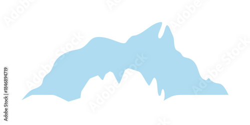 Light blue stylized mountain range silhouette, simple graphic icon of snowy peaks