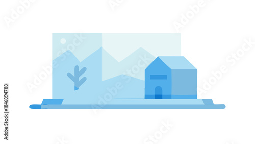 Iceberg Floating on Calm Ocean Minimal Vector Illustration on White Background