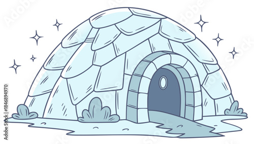 Iceberg Floating on Calm Ocean Minimal Vector Illustration on White Background