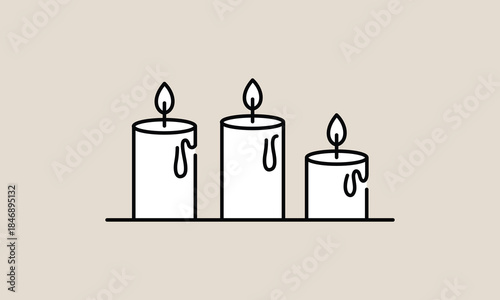 Minimalist Illustration of Three Burning Candles on Neutral Background