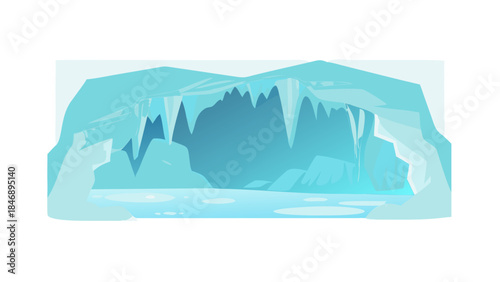 Iceberg Floating on Calm Ocean Minimal Vector Illustration on White Background