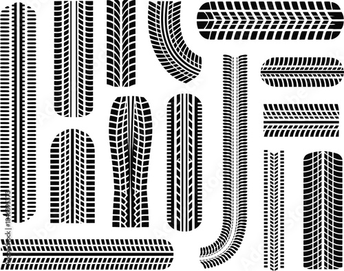 Vector Collection of Realistic Tire Track Prints and Tread Patterns